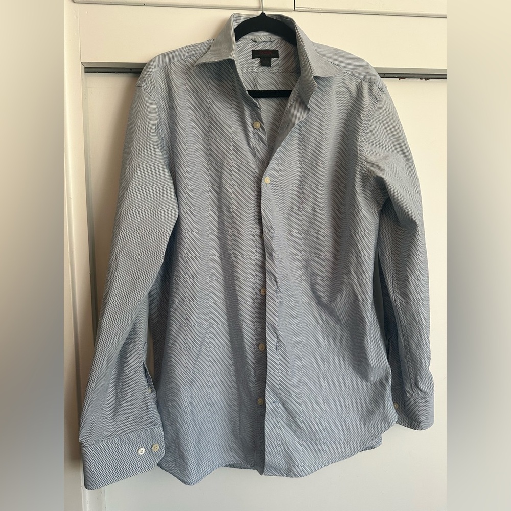 Express Men's Blue Striped Shirt